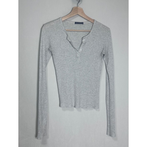 Brandy Melville Tops - Brandy Melville Zelly Top Gray Waffle Knit Long Sleeve Henley Shirt One Size